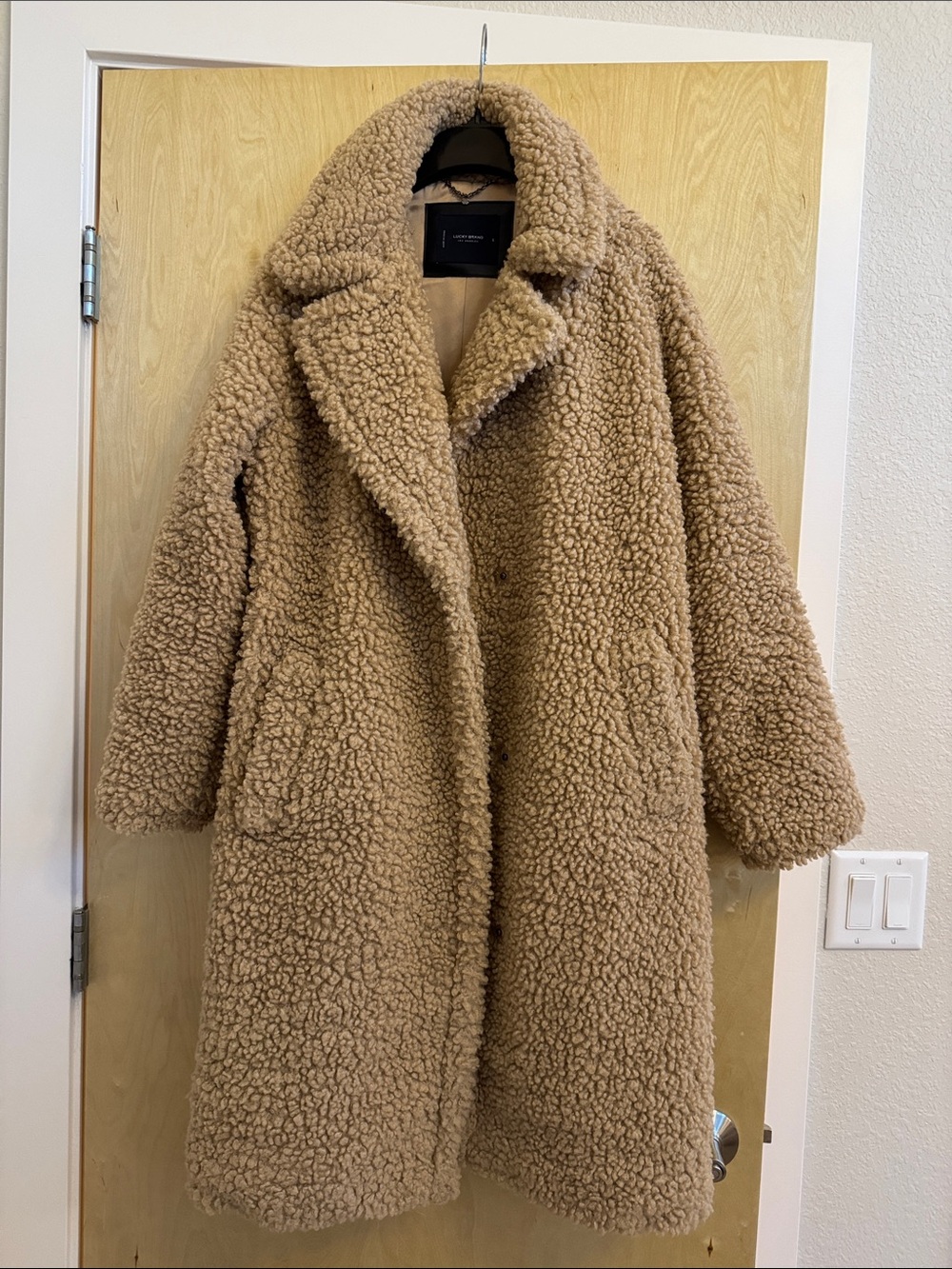 Lucky Brand Women's Camel Teddy Coat - Plush Oversized Sherpa Jacket